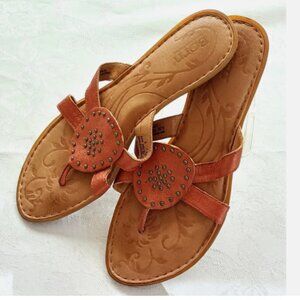 Born Leather Thong Sandals Studded Flip Flops Metallic Bronze size 9